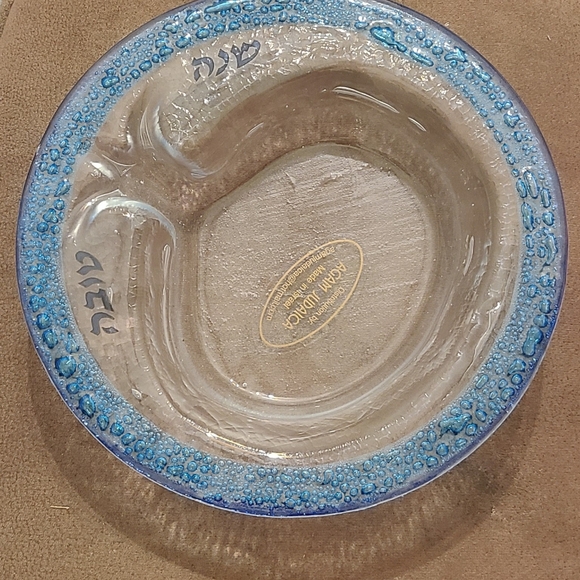 Rosh Hashanah Bubble Glass Pomegranate Bowl Plate Dish Handmade Blue - Picture 9 of 9